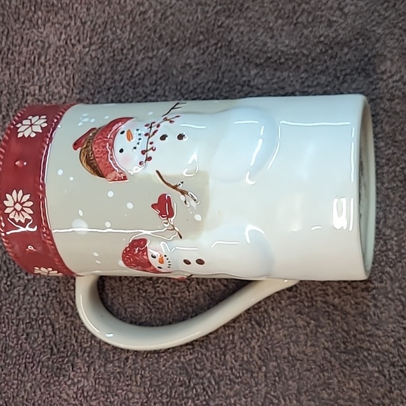 St. Nicholas Square warm wishes 16oz 6" Tall Latte MUG 3D Emboss SNOWMAN - Picture 2 of 4